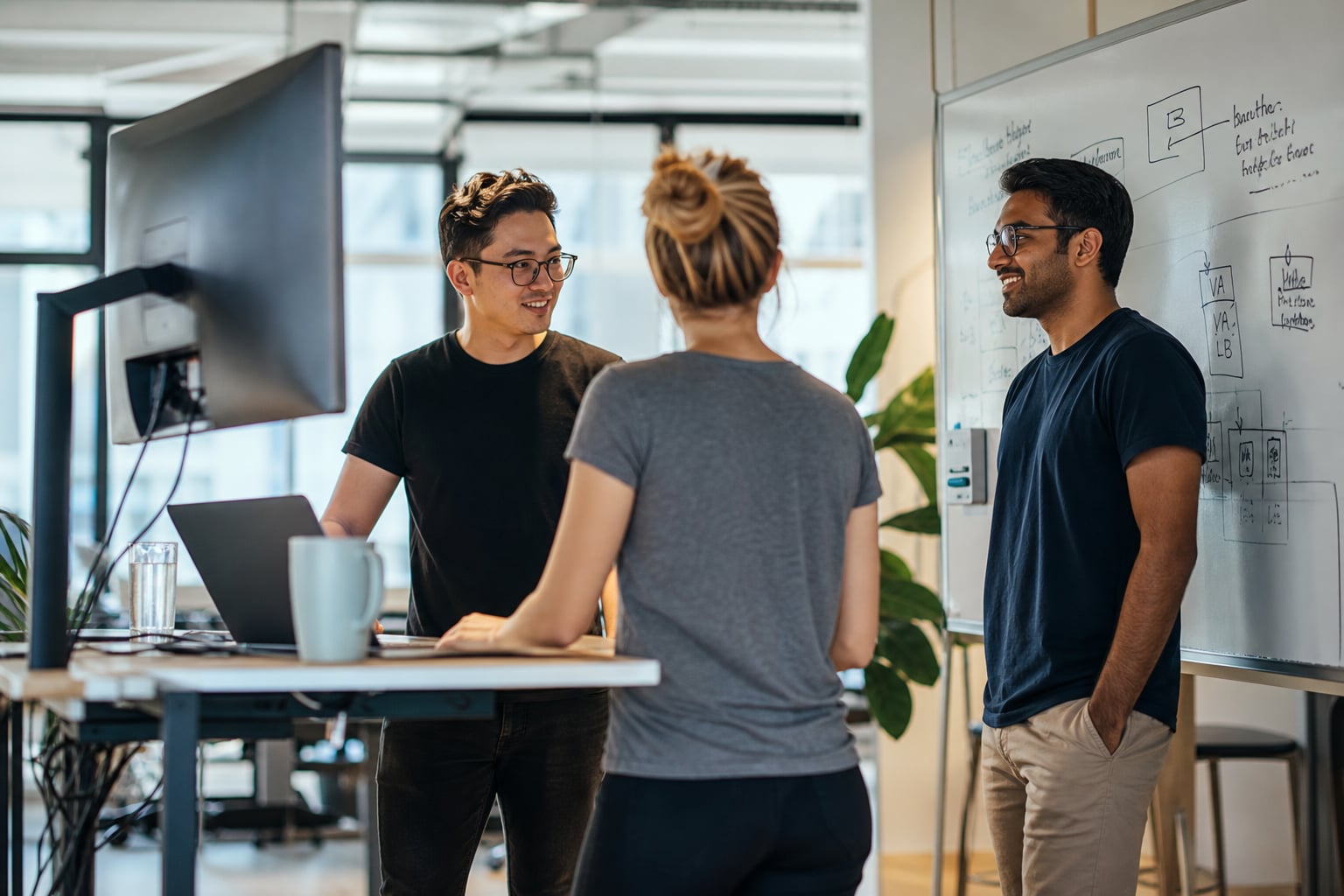 Employer and employees collaborating in a modern Australian workplace
