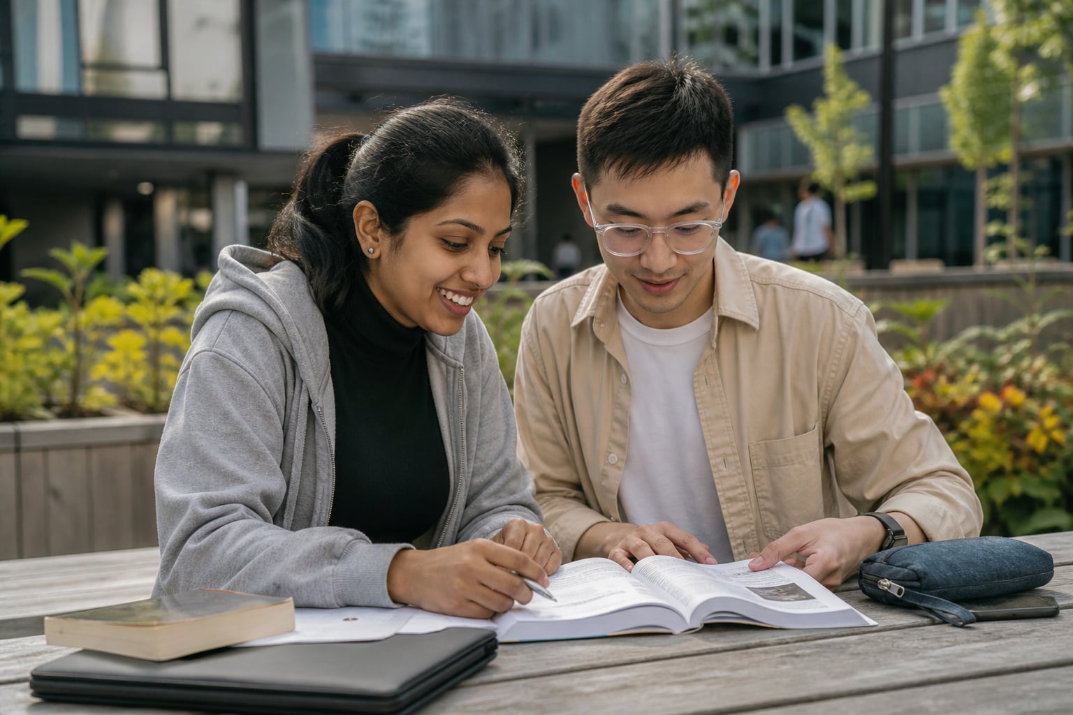 International students studying together on an Australian university campus